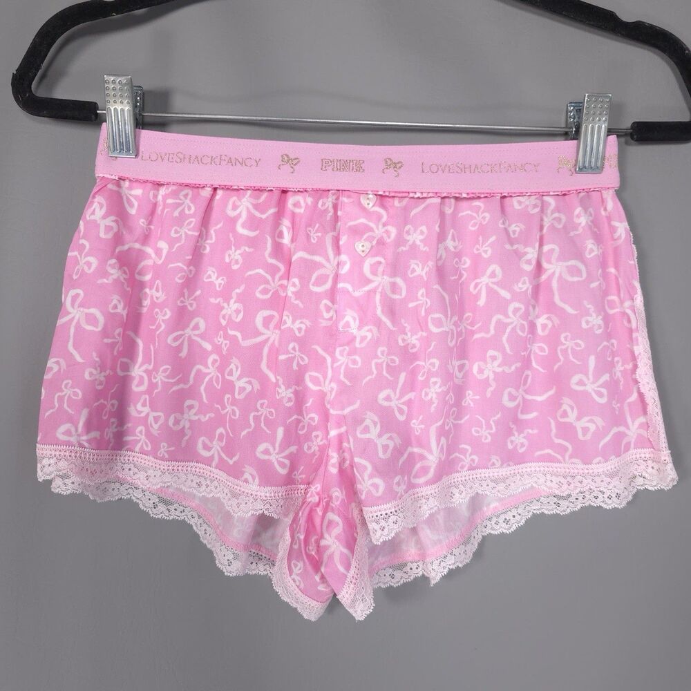 VICTORIA'S SECRET LOVESHACKFANCY Women's XS New Sleep Boxy Shorts Bow Lace Trim